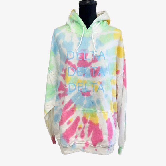 DELTA DELTA DELTA Sorority Hoodie Sweatshirt 2XL ΔΔΔ Tie Dye - Picture 1 of 4